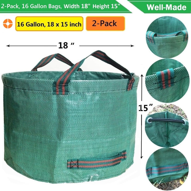 Tespher Standard 2-Pack 16 Gallon Yard Lawn Garden Bags (D18, H15 inch) w/Gardening Gloves for Yard Waste Bags,Patio Debris Container,Camping Trash Bin,Recycling Bag,Laundry Bin,Lawn Weeds,Leaf Bag 4 handles - Image 4